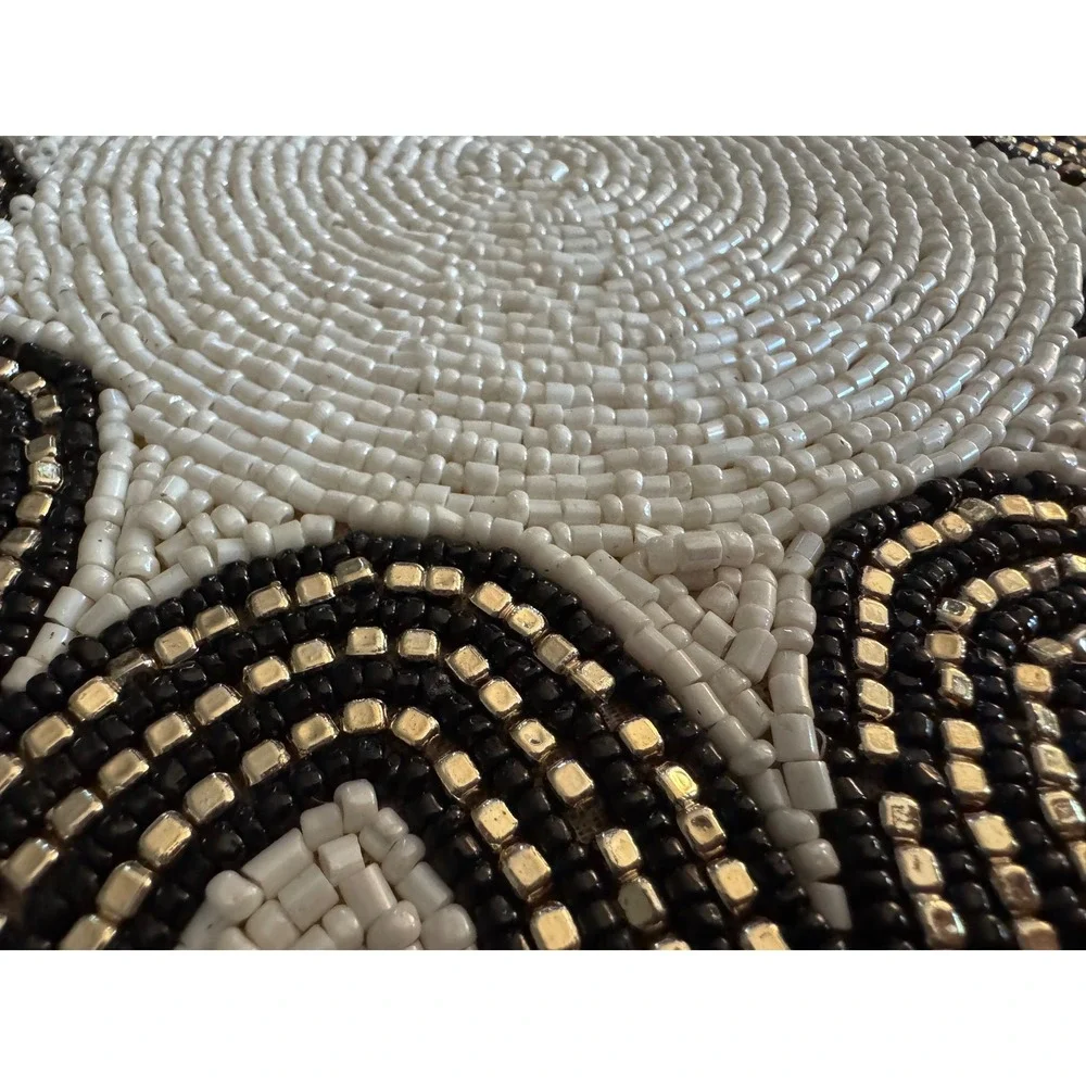 MacKenzie-Childs Beaded Placemats Set of 6 Black White Gold Round 15
